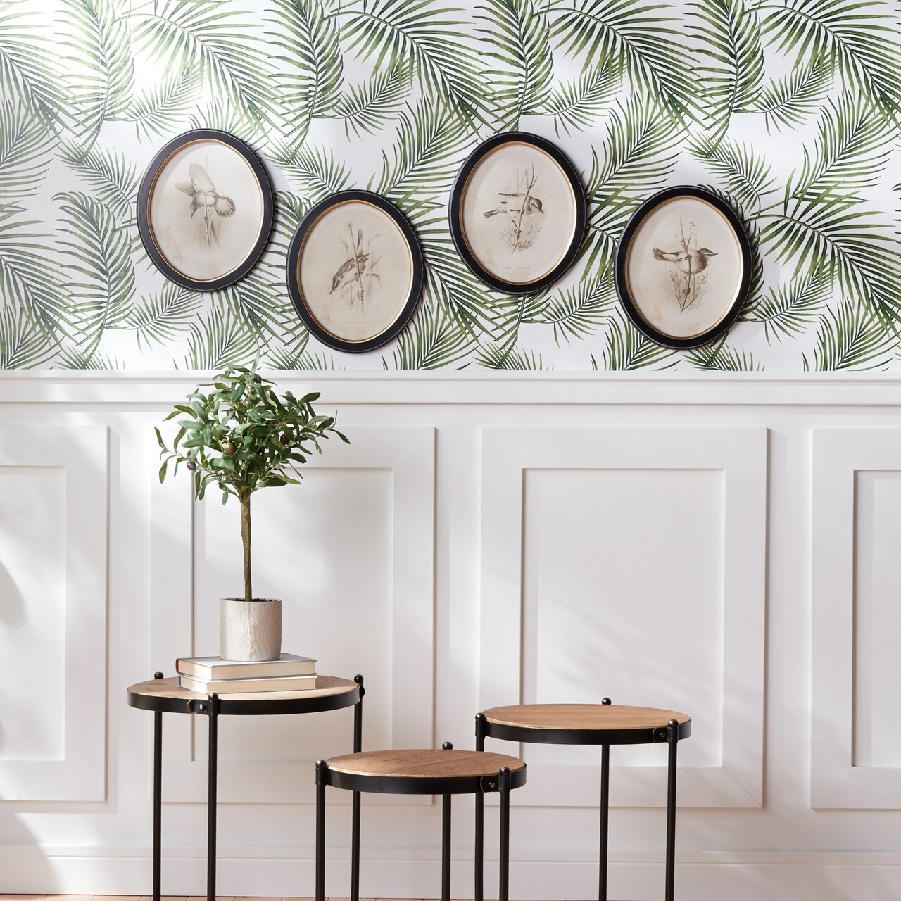 Melrose Bird Print Oval Framed Wall Arts - 13.75" x 11.75" - Set of 4